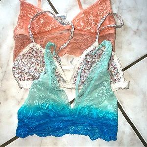 Lace Bralette Bundle Lot of 3 Blue Floral Peach